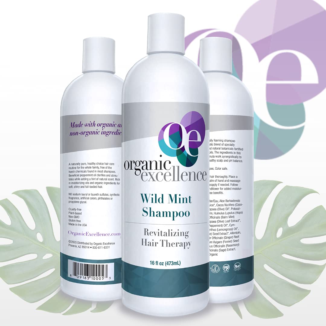 Organic Excellence Natural Organic Shampoo, Wild Mint & Rosemary, Chemical Free, Plant-Based, Toxin-Free, Cruelty-Free, Certified Herbs & Oils For Healthy Full-Bodied Hair 16 fl. oz Organic Excellence uk supplements