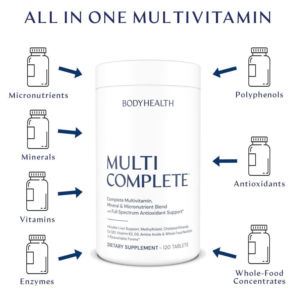 BodyHealth Multi Complete (120 Ct) Daily Multivitamin for Men and Women with Whole Foods, Minerals, Antioxidants, Organic Green Food Concentrates, and Liver Detox Extracts, Non GMO BodyHealth uk supplements