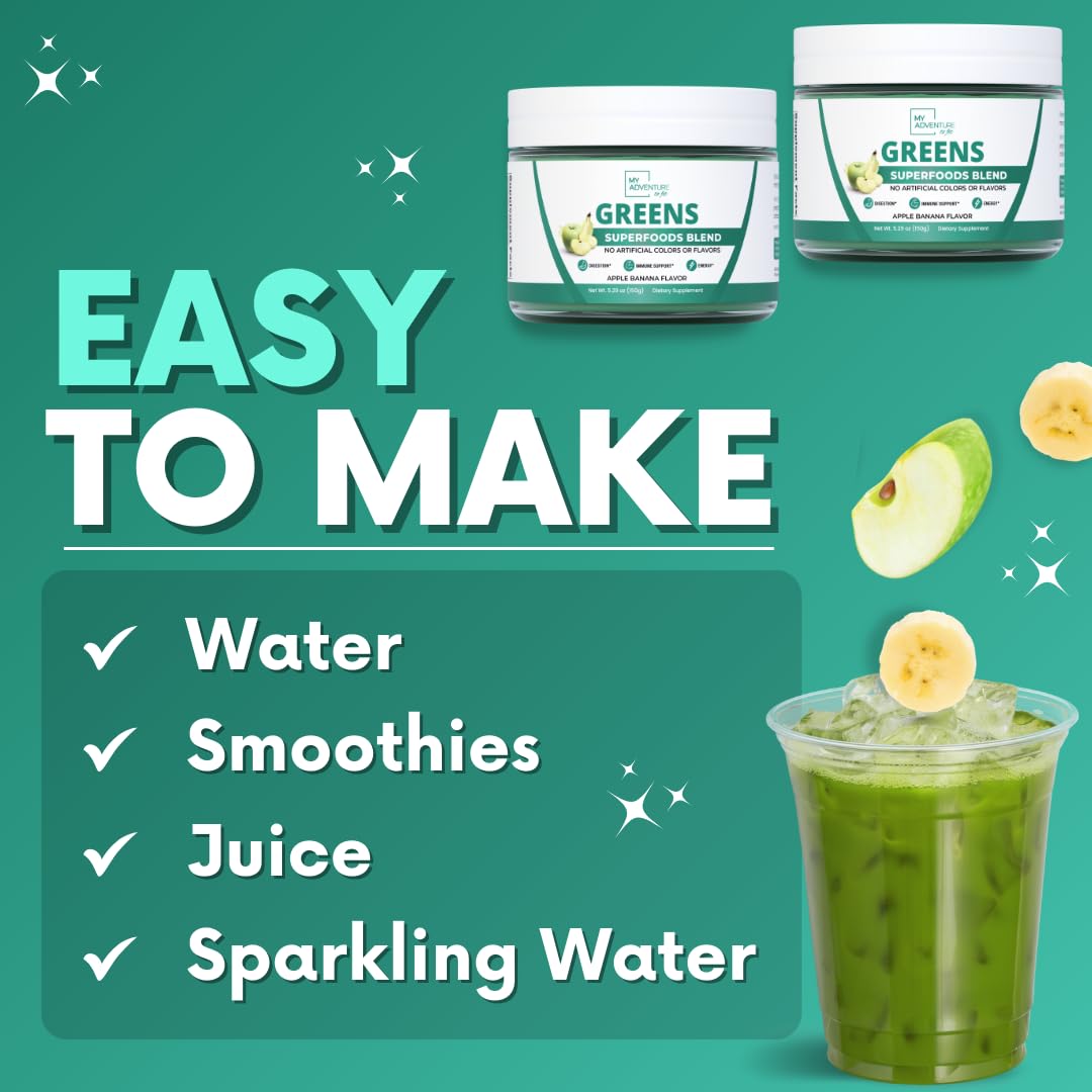 Green Superfood Powder for Digestion & Gut Health - Keto Friendly Superfood Greens Blend Powder for Immune Support - Powdered Greens Supplement for Immune Boost - Apple Banana Flavor My Adventure to Fit uk supplements