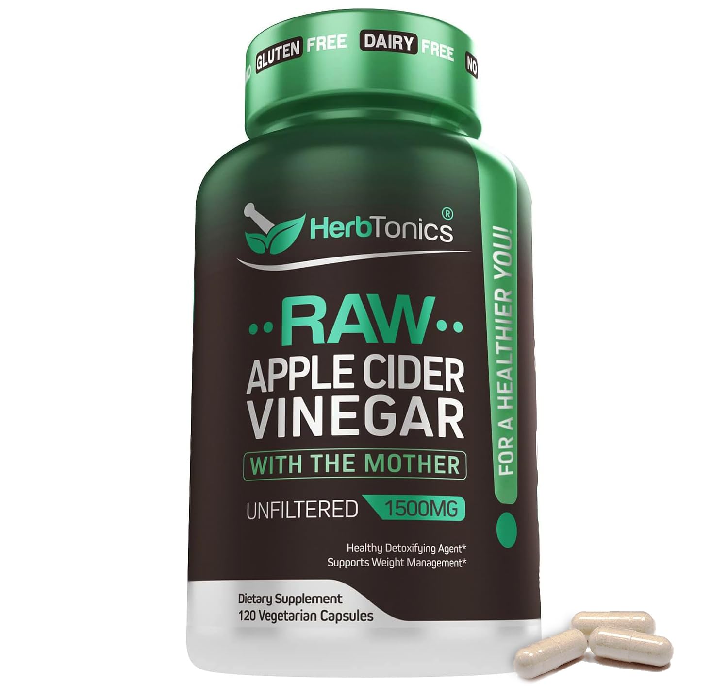 Herbtonics Raw Apple Cider Vinegar Capsules, 1500mg Detox Support (Packaging May Vary), 90 Caps Herbtonics uk supplements