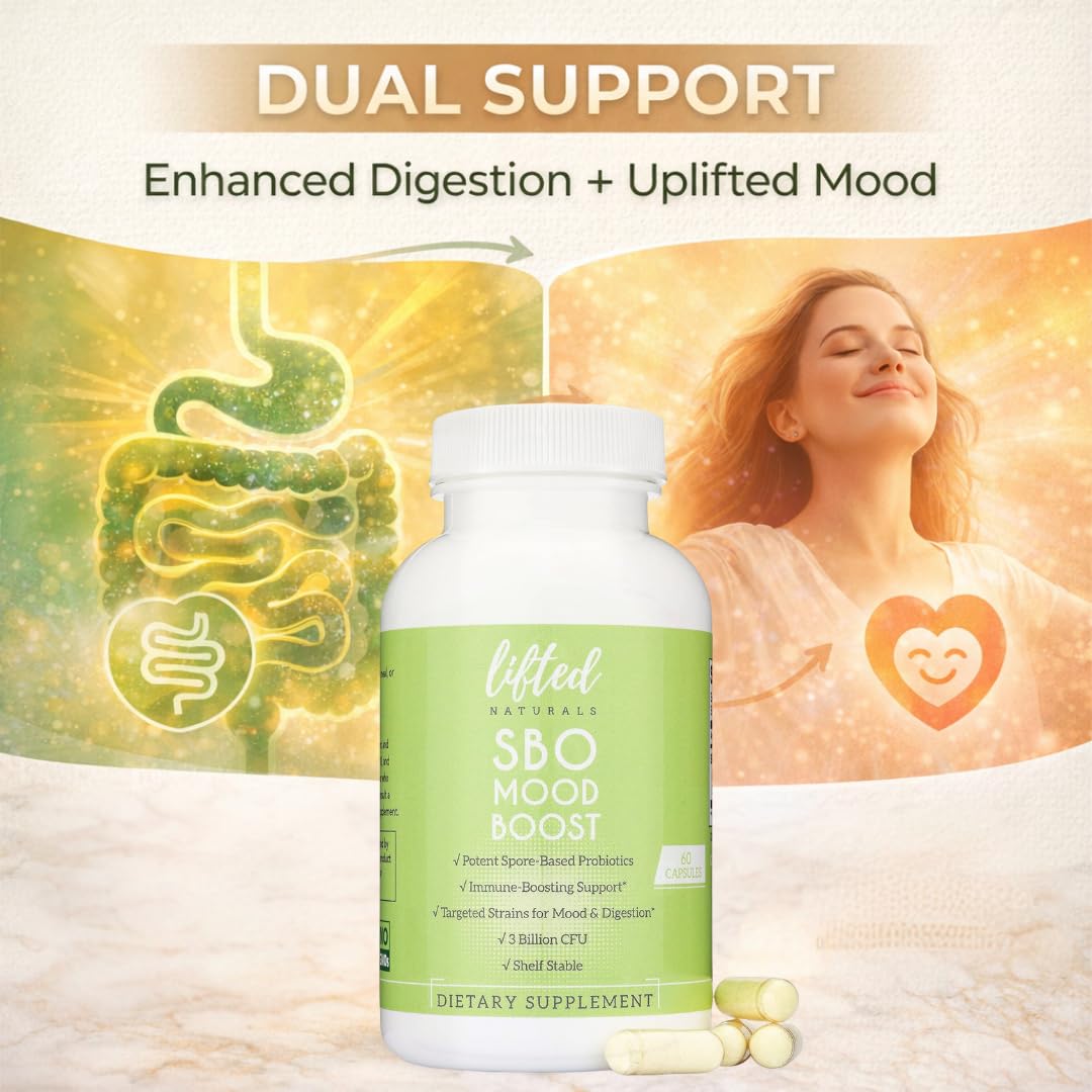 Lifted Naturals Spore Based Probiotic Probiotics - SBO Mood Boost - Spore/Soil-Based - Digestion & Natural Mood Support - Histamine-Free - 60 Day Supply, Non-GMO, Dairy-Free, Gluten-Free, Vegan Lifted Naturals uk supplements