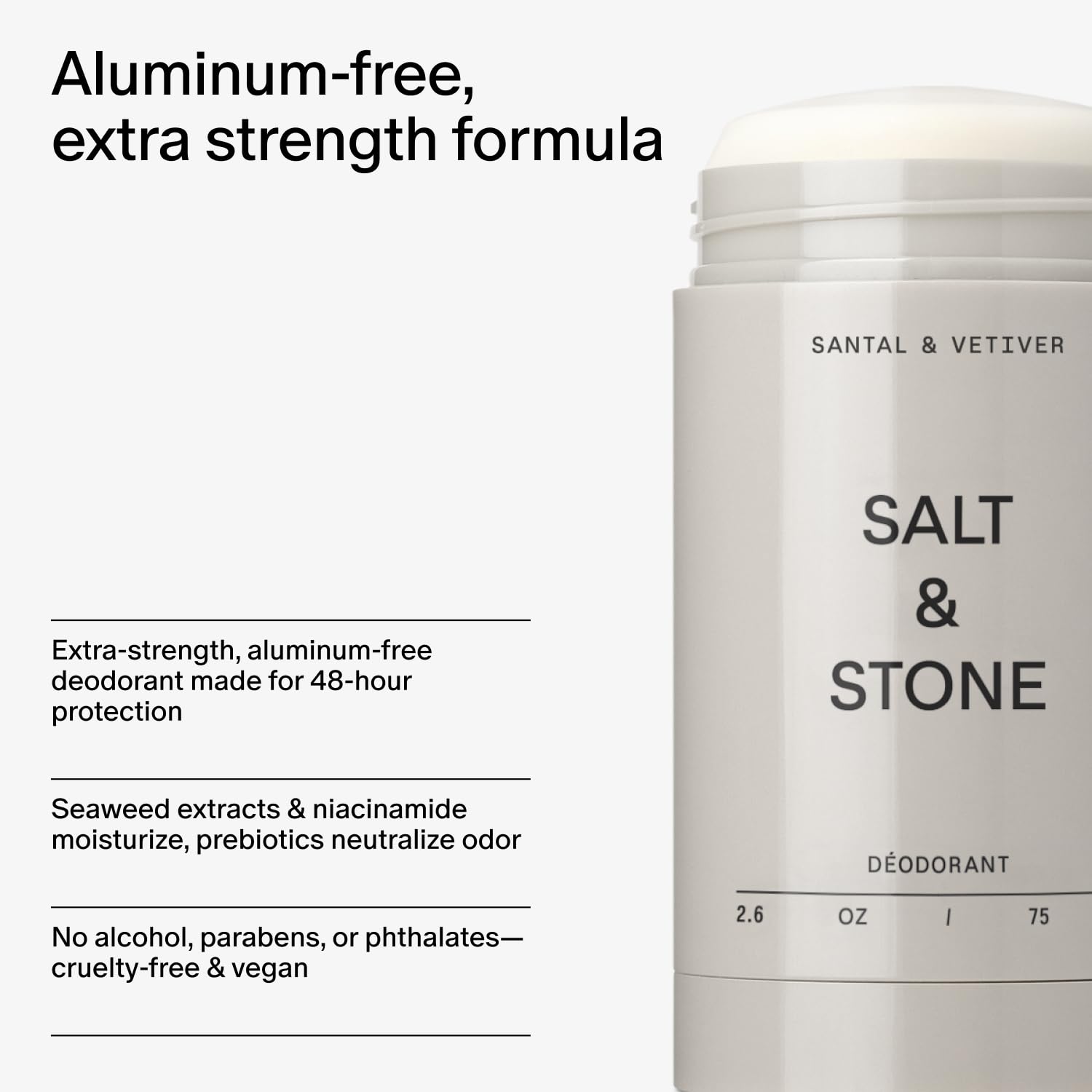 Salt & Stone Aluminum Free Deodorant | Extra Strength 48 Hour Protection for Women & Men | Made with Seaweed Extracts, Niacinamide & Prebiotics | Santal & Vetiver Salt & Stone uk supplements