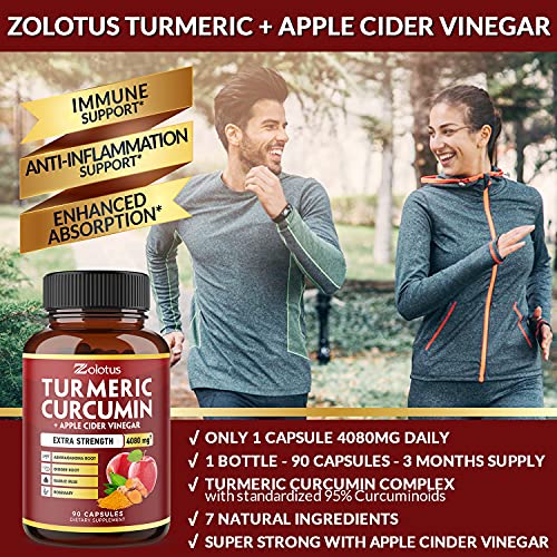 7 in 1 Turmeric Curcumin + Apple Cider Vinegar Capsules, Equivalent to 4080mg Zolotus uk supplements
