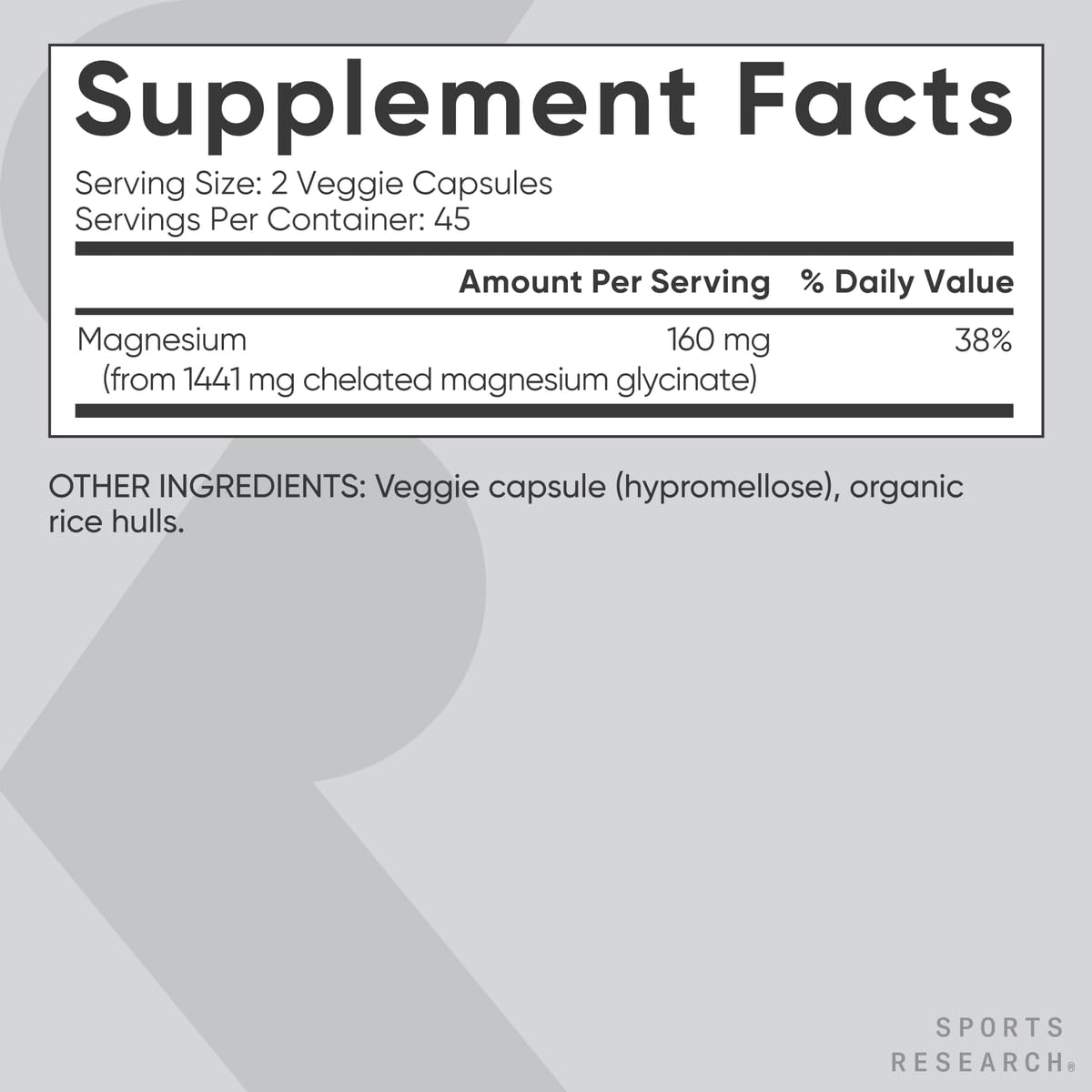 Sports Research® Magnesium Glycinate - Supports Restful Sleep & Enzymatic Processes - 160 mg Chelated Magnesium - Vegan Capsule - 90 Count Sports Research uk supplements
