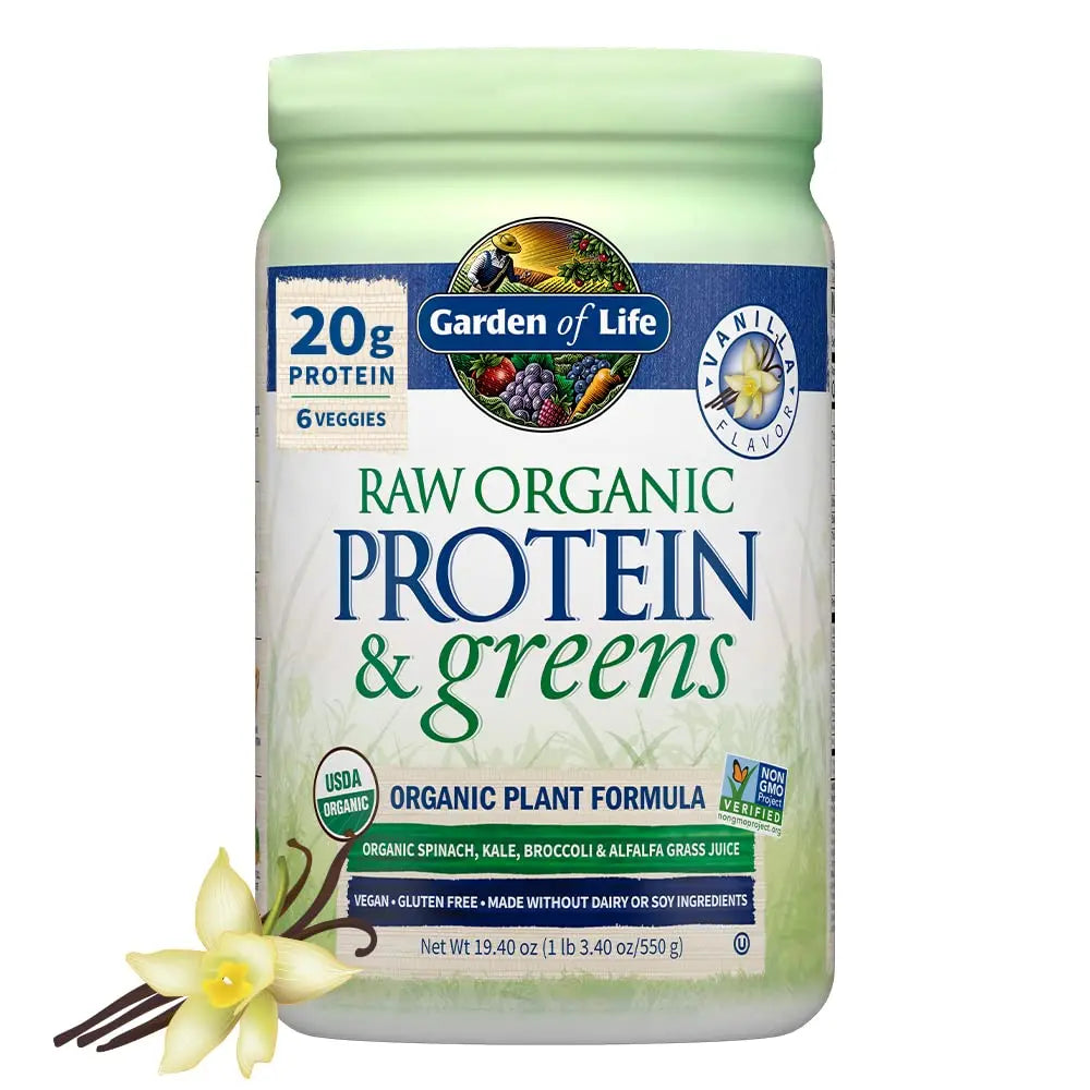 Garden of Life Raw Protein & Greens Vanilla Protein Powder – 20g Plant Based Greens Powder, Probiotics & Enzymes, Post-Workout Recovery, Vegan, Gluten-Free, Non-GMO, 20 Servings Garden of Life uk supplements