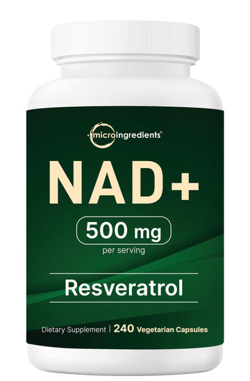Micro Ingredients NAD+ 500mg with Resveratrol, 240 Veggie Capsules | 2-in-1 NAD Supplement for Women & Men | NMN Pathway Alternative | Non-GMO, Gluten Free Micro Ingredients uk supplements