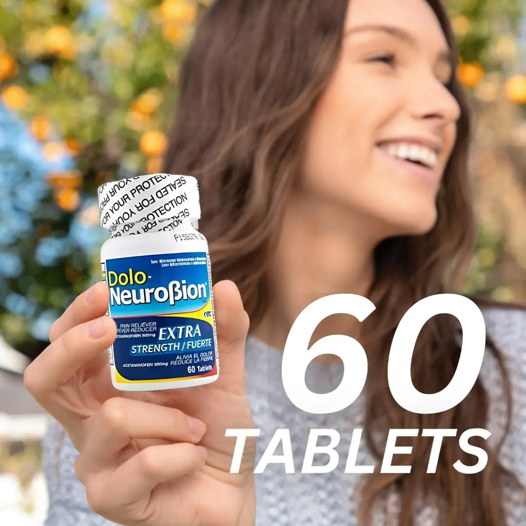 Dolo Neurobion Pain Reliever, Fever Reducer, Extra Strength. Alivia el Dolor,Reduce la Fiebre, Extra Fuerte. 60 Tablets. Acetaminophen 500 mg Neurobion uk supplements