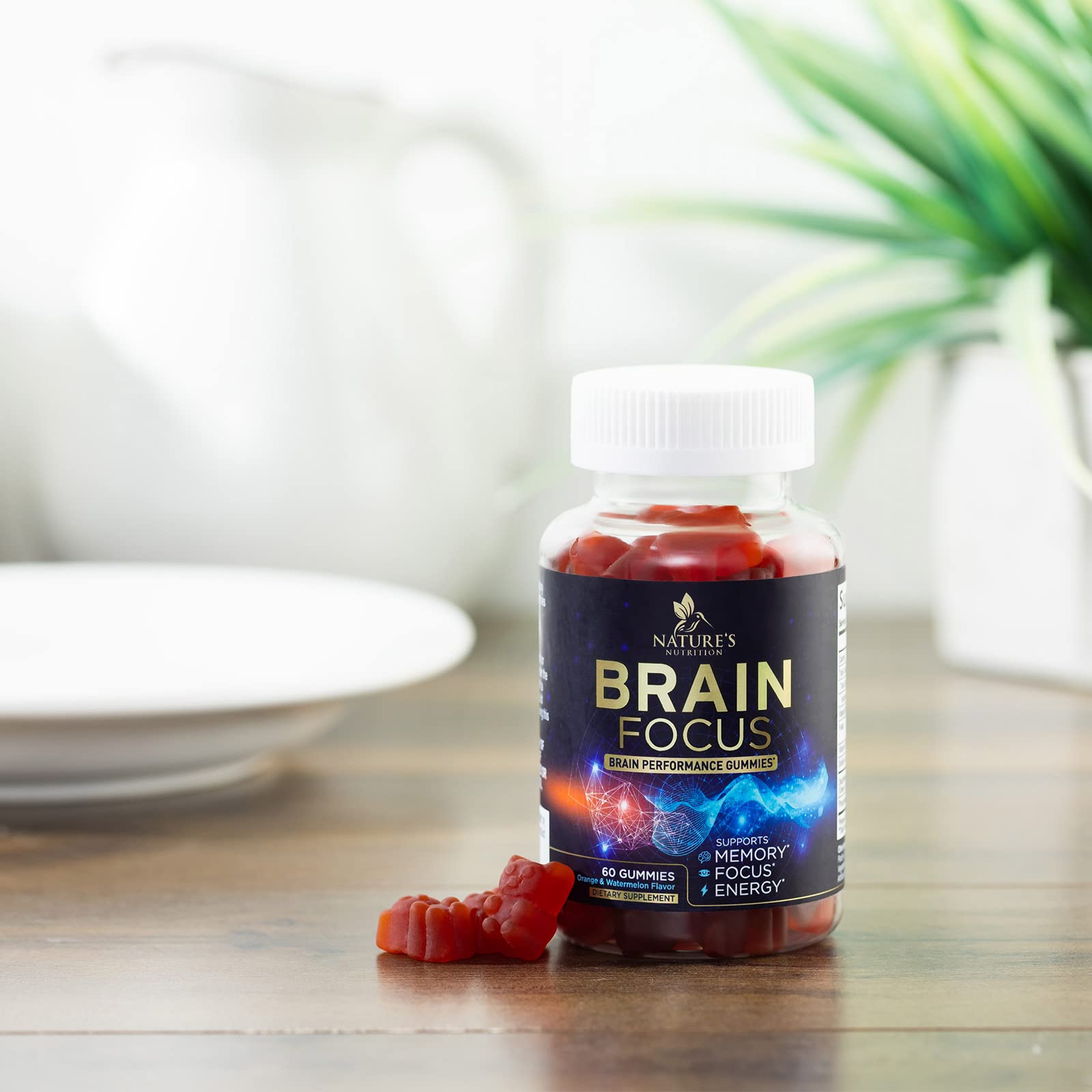 Brain Supplements for Memory and Focus with Phosphatidylserine, Nootropic Memory Supplement Gummy for Brain Health, Concentration, Mental & Cognitive Support, Focus Vitamins with B6 & B12-60 Gummies Nature's Nutrition uk supplements