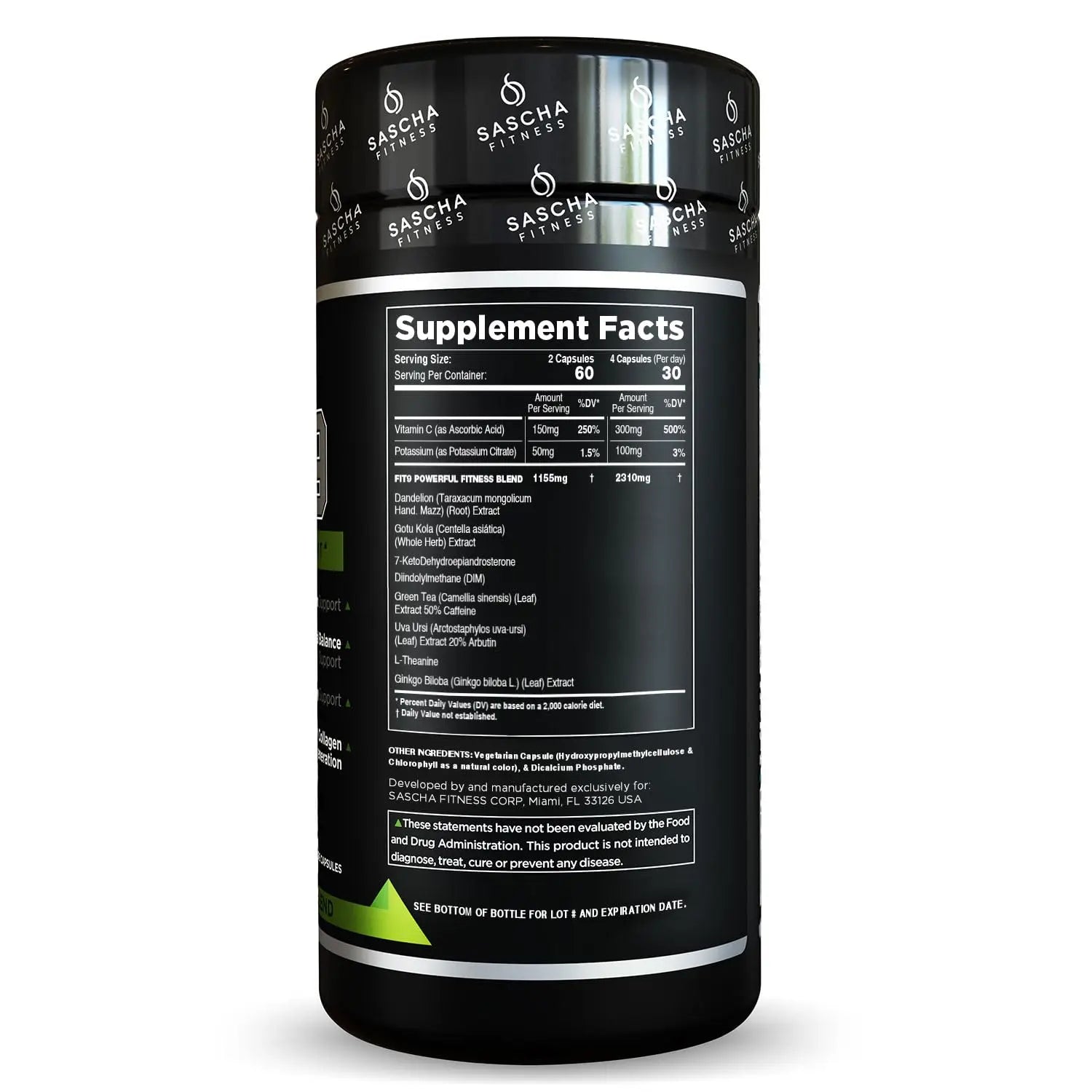 Sascha Fitness Fat Loss pills | Collagen support | Fluid Balance | FIT9 Ingredients: 7Keto + Uva Ursi, Gotu Kola, L-Theanine,Gingko Biloba,DIM,Green Tea | Weight Loss Supplements-Vegan-120 Natural Cap SASCHA FITNESS uk supplements