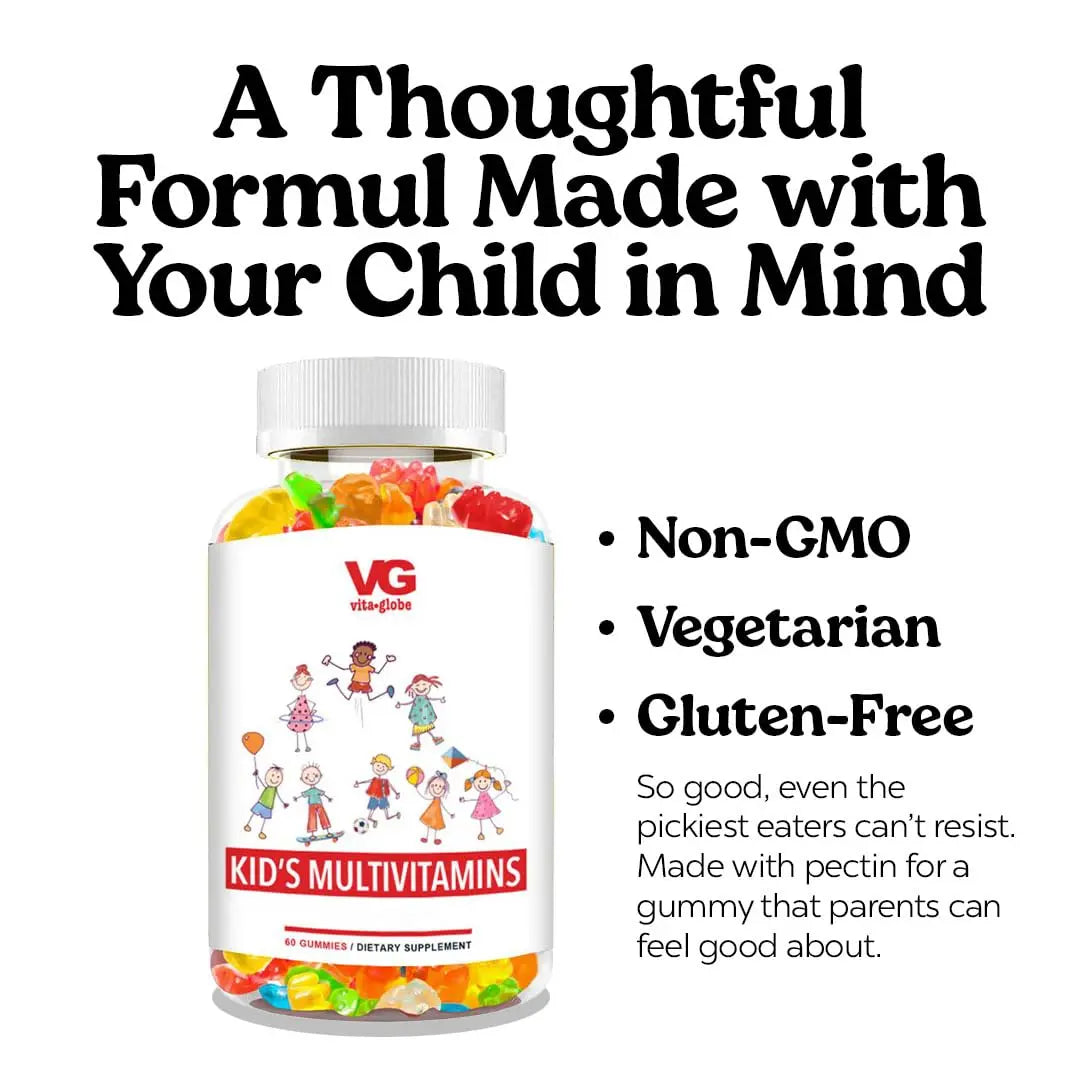 VITA GLOBE Kids Complete Multivitamin Gummies – with Vitamins A, C, D, E, B6 & B12 | Daily Immune, Growth & Wellness Support | VITA GLOBE uk supplements