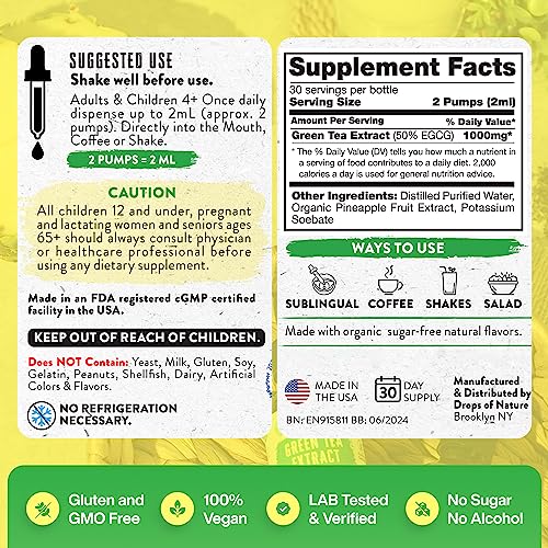 Green Tea Extract - 1000mg - 50% EGCG - Green Tea Liquid Drops, 4x more Powerful than Drops Of Nature uk supplements
