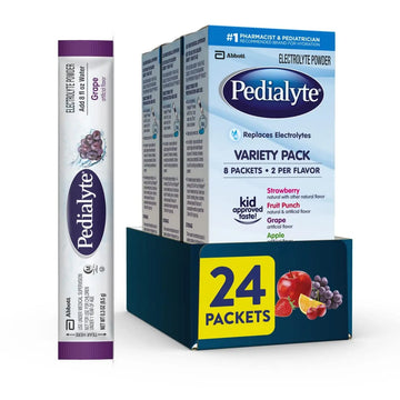 Pedialyte Electrolyte Powder, Hydration Drink for Kids & Adults, Variety Pack: Strawberry, Fruit Punch, Grape, and Apple, 24 Powder Packets Pedialyte uk supplements