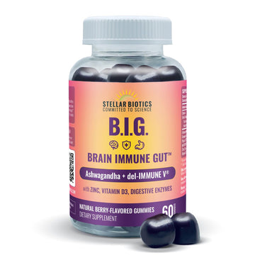 Del-Immune V + Ashwagandha - Brain Immune Gut™ (B.I.G.) Gummy - All Natural Immune & Gut Support with Zinc, Vitamin D3 + Digestive Enzymes (60 Gummies) Del-Immune V uk supplements
