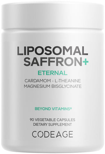 Codeage Liposomal Saffron+ Supplement - Saffron Extract, Magnesium, L-Theanine, Cardamom, BioPerine - 3-Month Supply - Kesar Spice, Liposomal Delivery - Non-GMO - 90 Capsules Codeage uk supplements