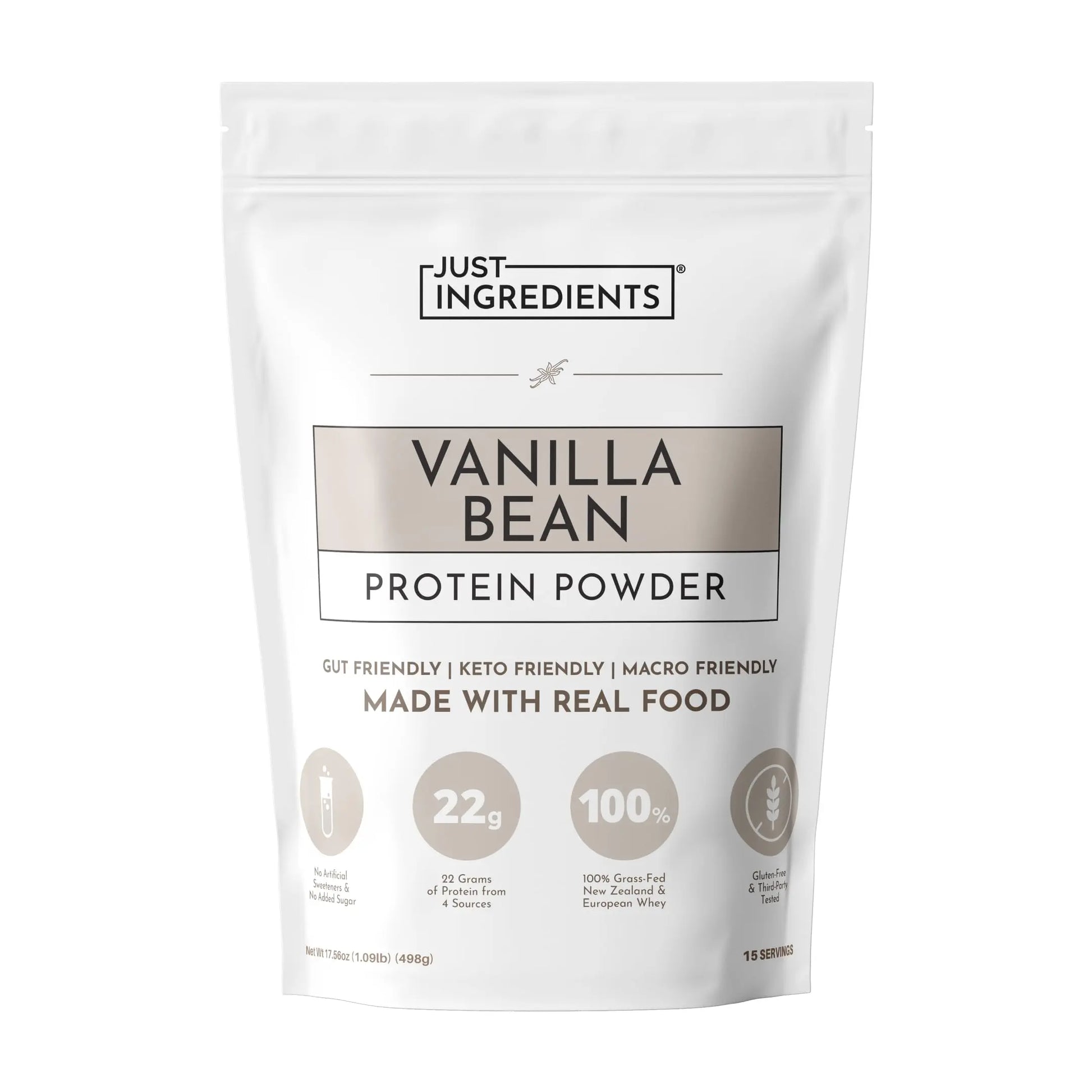 JUST INGREDIENTS Vanilla Protein Powder - Grass-Fed Whey Blend, Organic, Gluten Free, Dairy Free, Soy Free - 15 Servings, 22g Protein JUST INGREDIENTS uk supplements