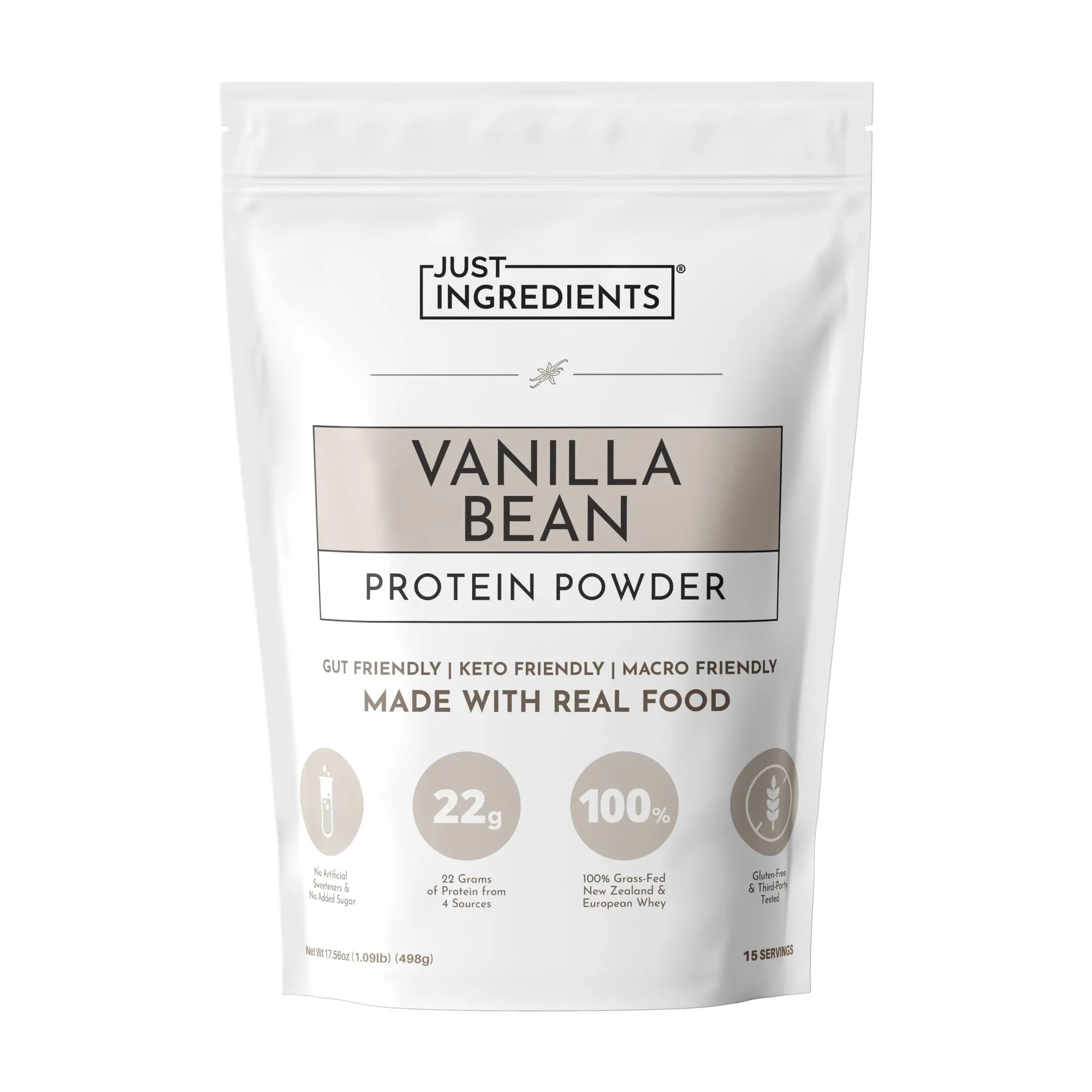 JUST INGREDIENTS Vanilla Protein Powder - Grass-Fed Whey Blend, Organic, Gluten Free, Dairy Free, Soy Free - 15 Servings, 22g Protein JUST INGREDIENTS uk supplements