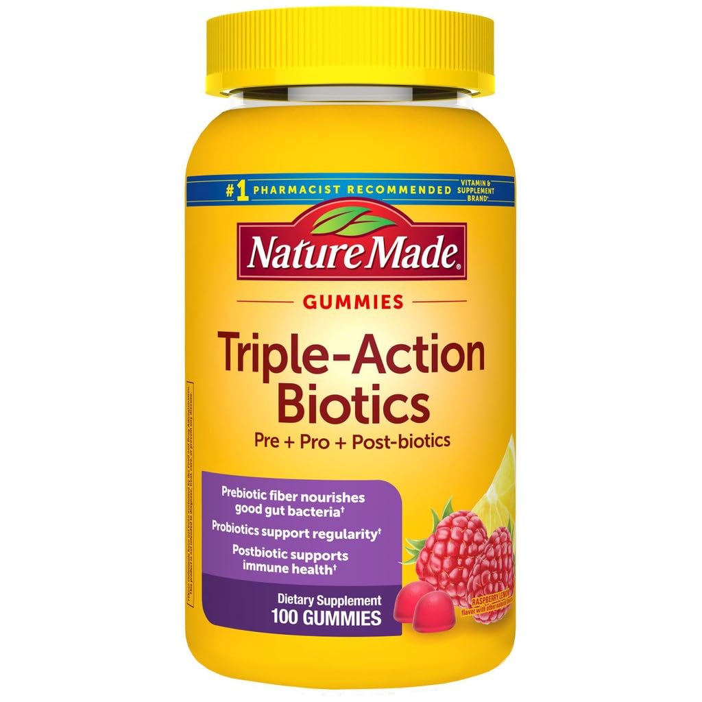 Nature Made Triple Action Biotic Gummy, 100 Gummies, Combined Prebiotic, Probiotic and PostBiotic, 50 Day Supply Nature Made uk supplements