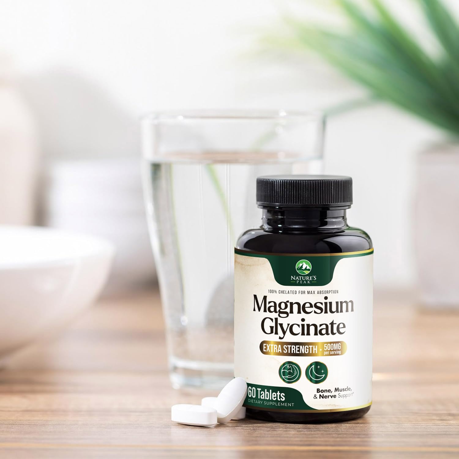 Magnesium Glycinate 500mg Per Serving - High Absorption Chelated Magnesium Supplement for Muscle, Bone and Heart Health Support - Easy Digestion & Gentle on Your Stomach - USA Bottled - 60 Tablets Nature's Peak uk supplements
