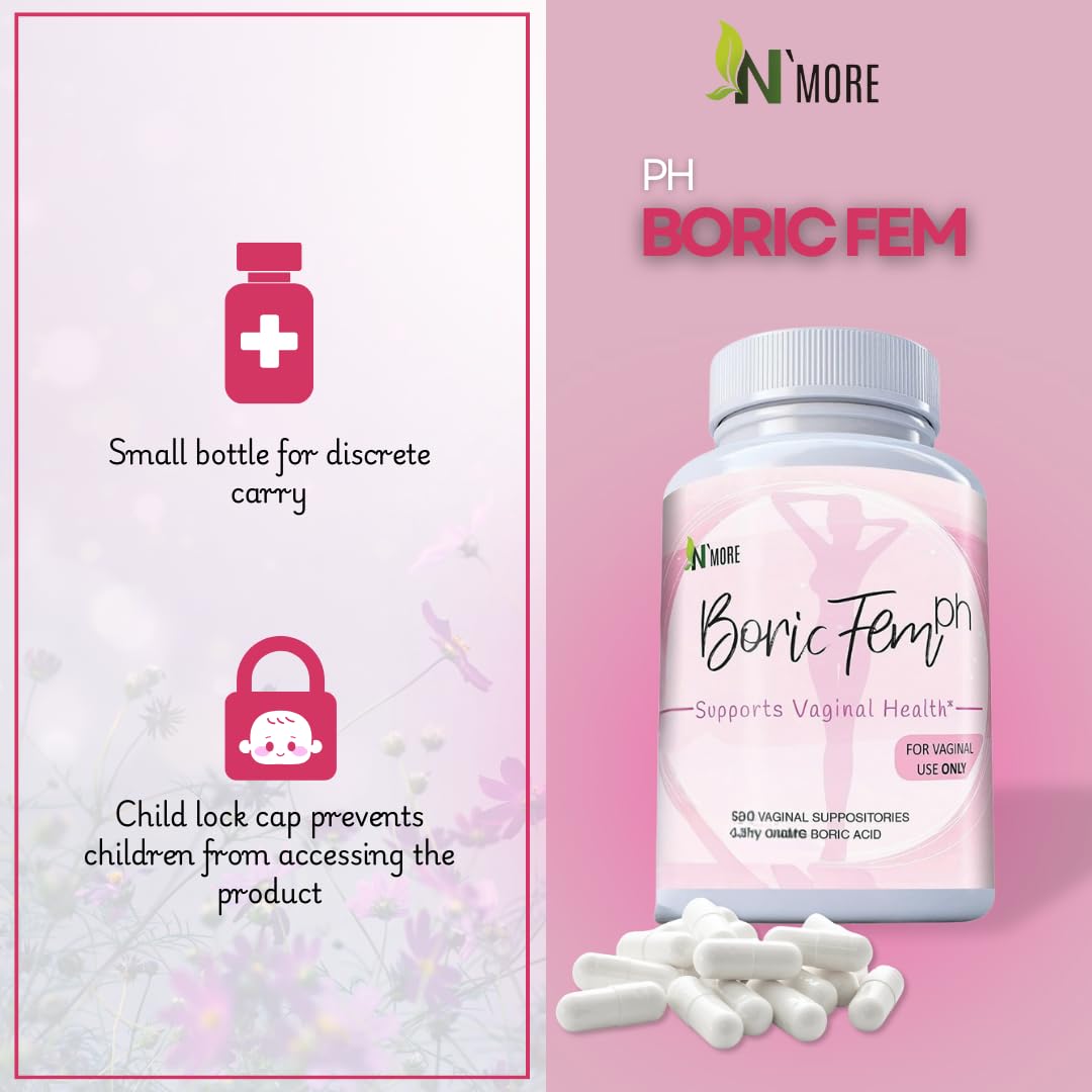N'More Boric Acid Vaginal Suppositories- 100% Pure - Made in USA- Boricfem Vaginal Health Supplement- 30 Servings (Pack of 1) N'More uk supplements