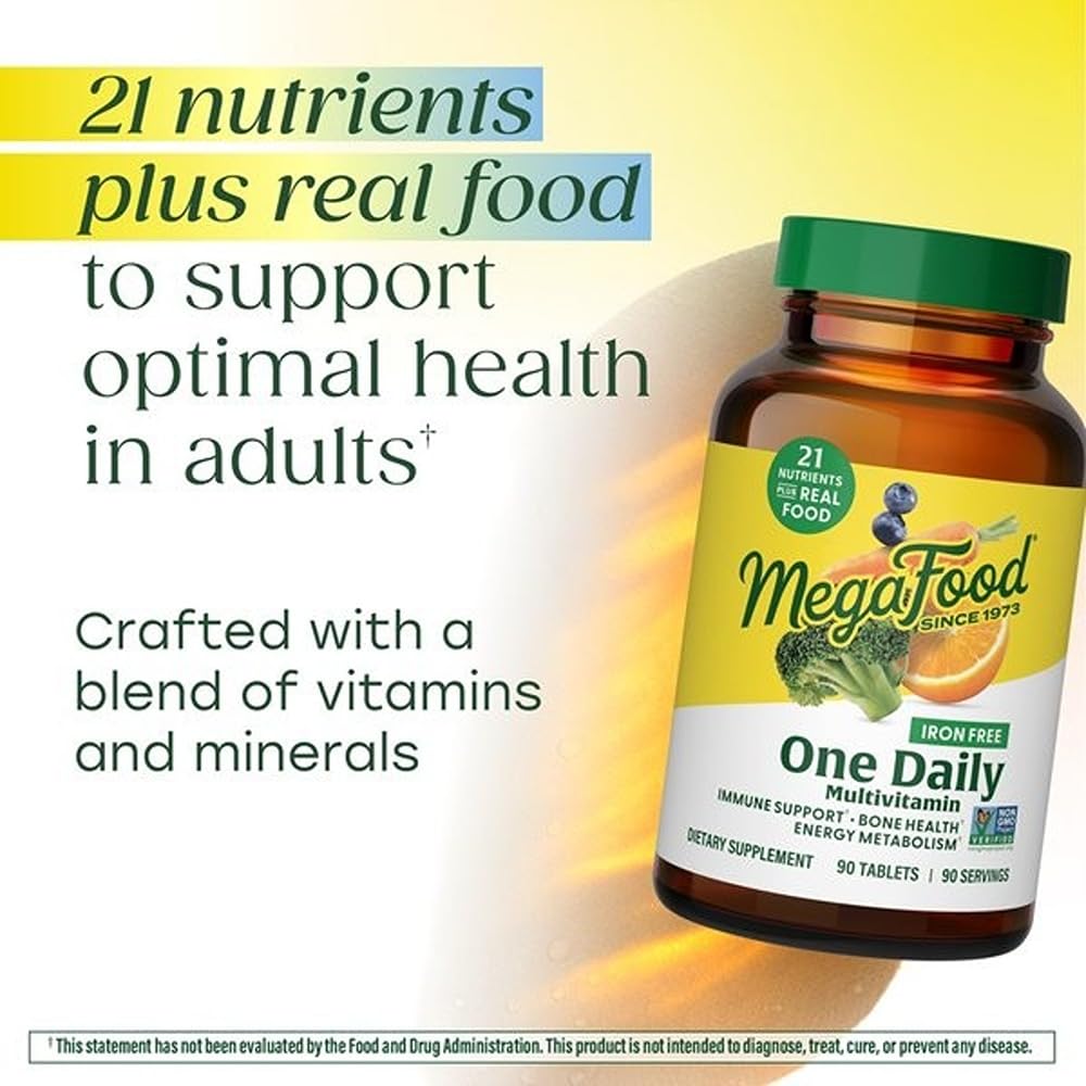 MegaFood One Daily Iron Free Multivitamin - Multivitamin for Women and Men - with Real Food - Immune Support Supplement - Bone Health - Energy Metabolism - Vegetarian; Non-GMO; No Iron - 60 Tablets MegaFood uk supplements