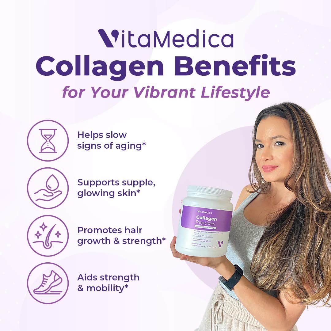 VitaMedica Collagen Peptides Powder for Women & Men - Healthy Hair, Skin, Nails, Bones and Joints - Hydrolyzed Types I & III, Grass-Fed, Pasture-Raised Protein, Zero Sugar - 30 Servings VitaMedica uk supplements