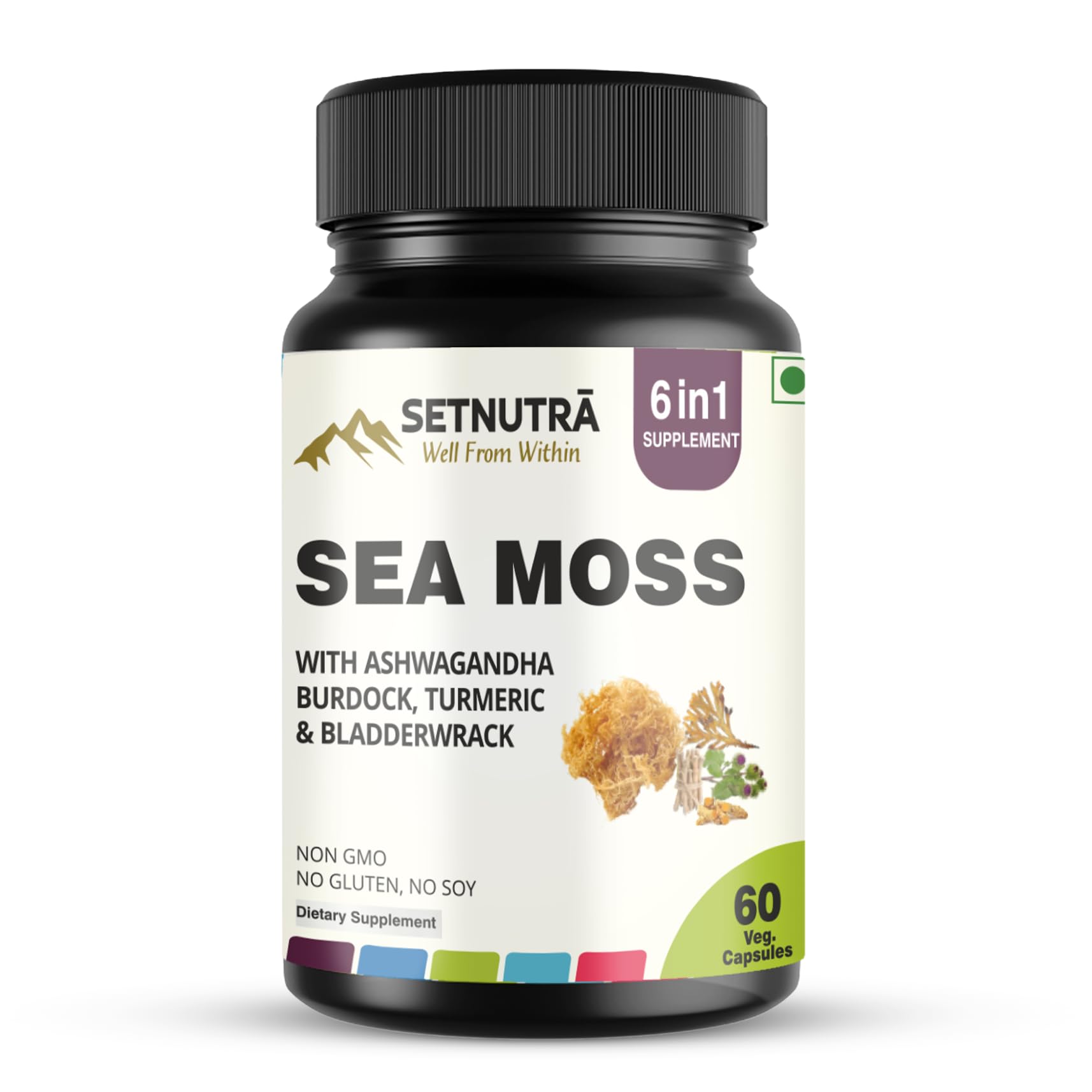 SETNUTRA Well From Within Sea Moss 6 in 1 Super Blend Ashwagandha Burdock Turmeric & Bladderwrack Immunity & Detox Support 60 Veg Capsules Non GMO No Gluten SETNUTRA Well From Within uk supplements