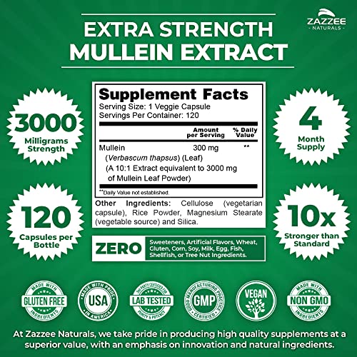 Zazzee Extra Strength Mullein 10:1 Extract, 3000 mg Strength, 120 Vegan Capsules Zazzee uk supplements