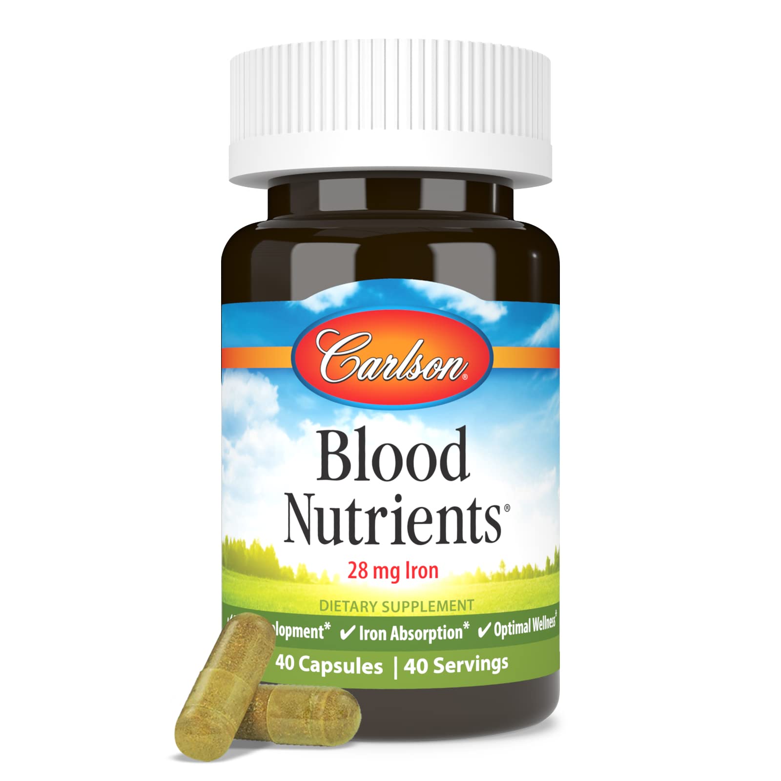 Carlson - Blood Nutrients, 28 mg Iron, Blood Development, Iron Absorption & Optimal Wellness, 40 Capsules Carlson uk supplements