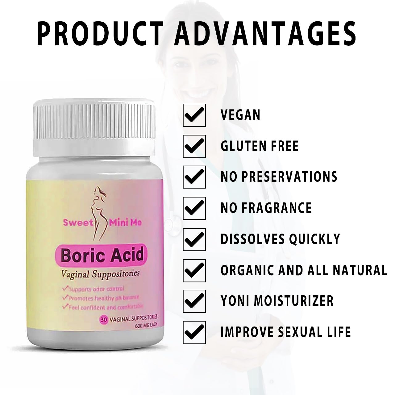 Sweet Mini Me 600mg Boric Acid Suppositories – Natural Vaginal Health Support for Women – pH Balance, Odor & Itch Relief – 30 Count Capsules Generic uk supplements