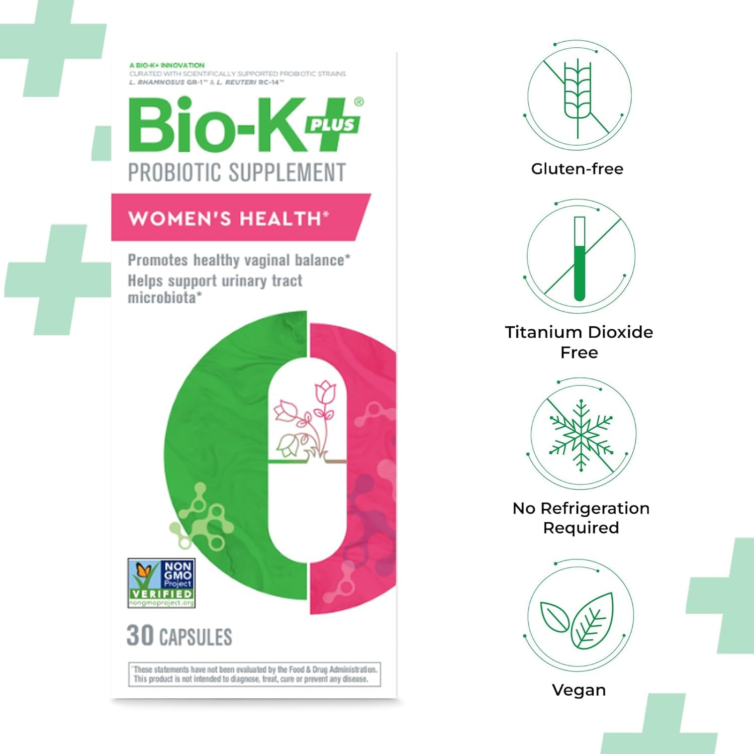 Bio-K+ Probiotic for Women support for Vaginal & Urinary Tract Health, Probiotic Supplement with 2 Billion CFU 2 Strains, Vegan, Shelf-Stable – 30 Capsules Bio-K Plus uk supplements