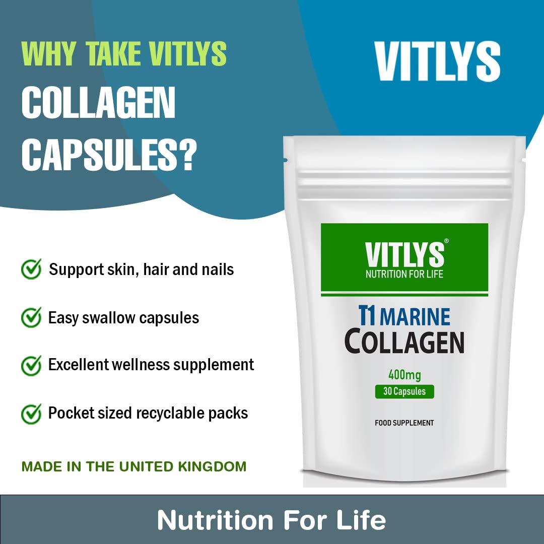 Optimum Marine Collagen 30 Capsules - 1 Month Supply - One Per Day Hydrolysed Collagen Vitlys uk supplements