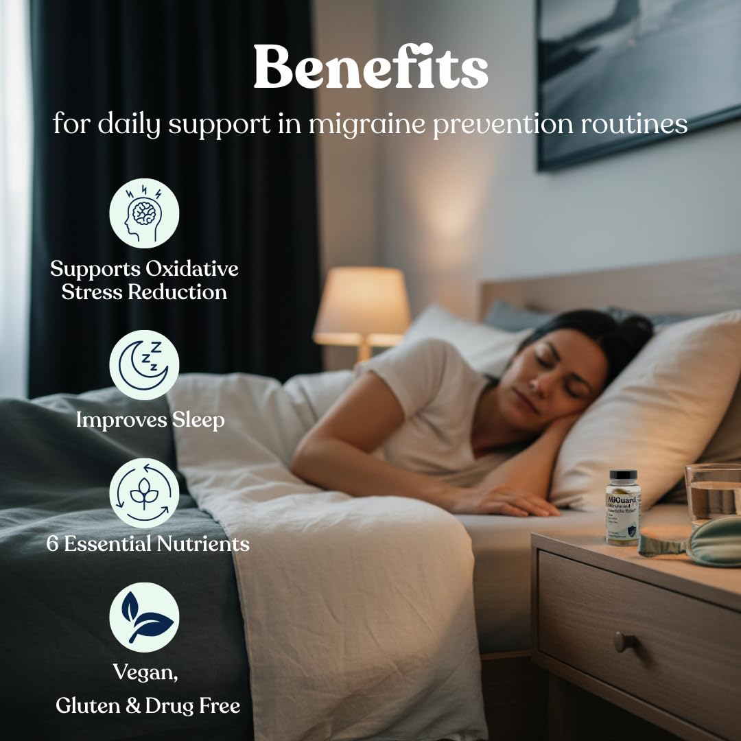 Headache and Migraine Relief Supplements - Drug Free Migraine Prevention Supplement - Natural Supplements for Migraine Headaches - Helps Reduce Frequency & Severity (60 Capsules) MIGUARD uk supplements