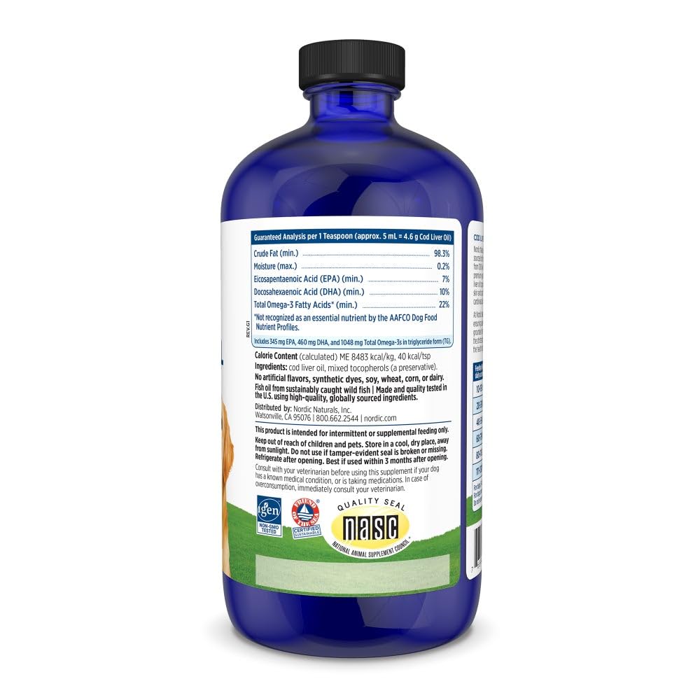 Nordic Naturals Pet Cod Liver Oil, Unflavored - 16 oz - 1048 mg Omega-3 Per Teaspoon - Fish Oil for Dogs with EPA & DHA - Promotes Skin, Coat, & Immune Health Nordic Naturals uk supplements