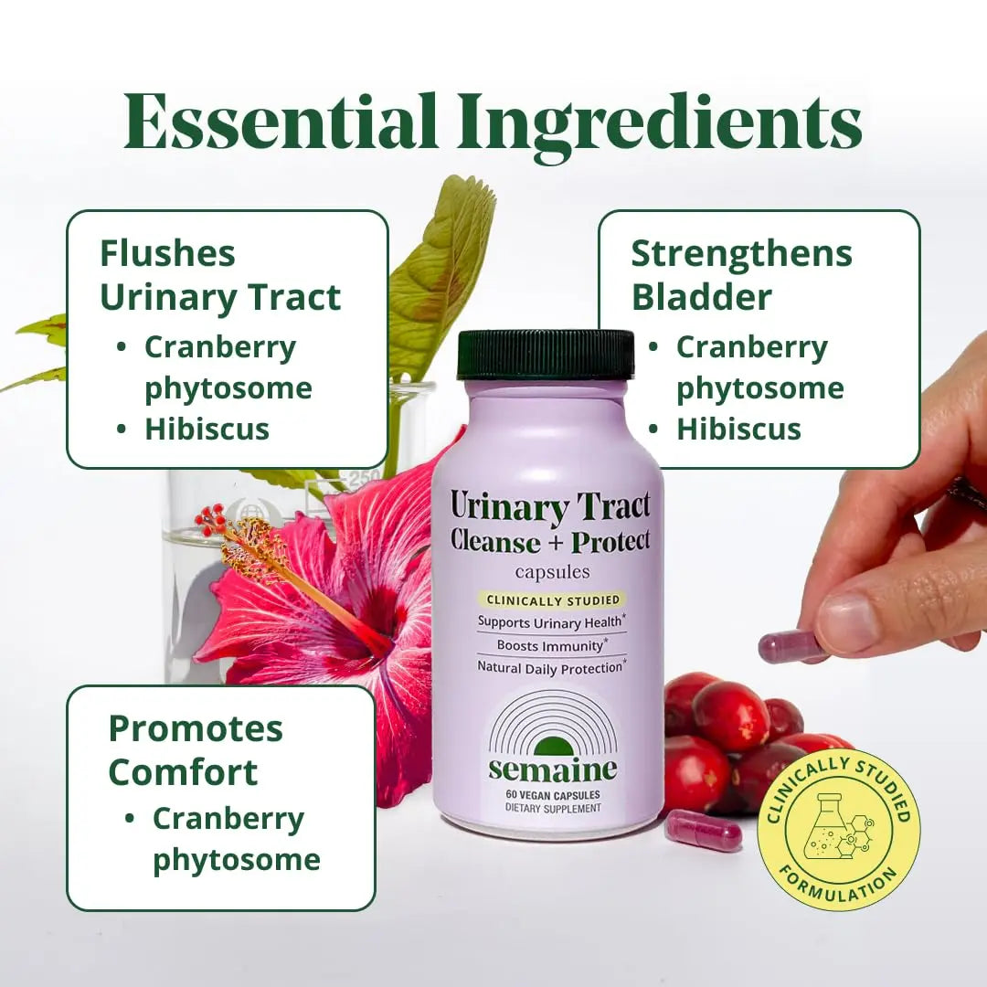 Semaine Urinary Tract Cleanse & Protect – 60 ct, Bladder Support Supplement for Women, Flushes Urinary Tract. Combines Cranberry Proanthocyanidins with Hibiscus Semaine uk supplements