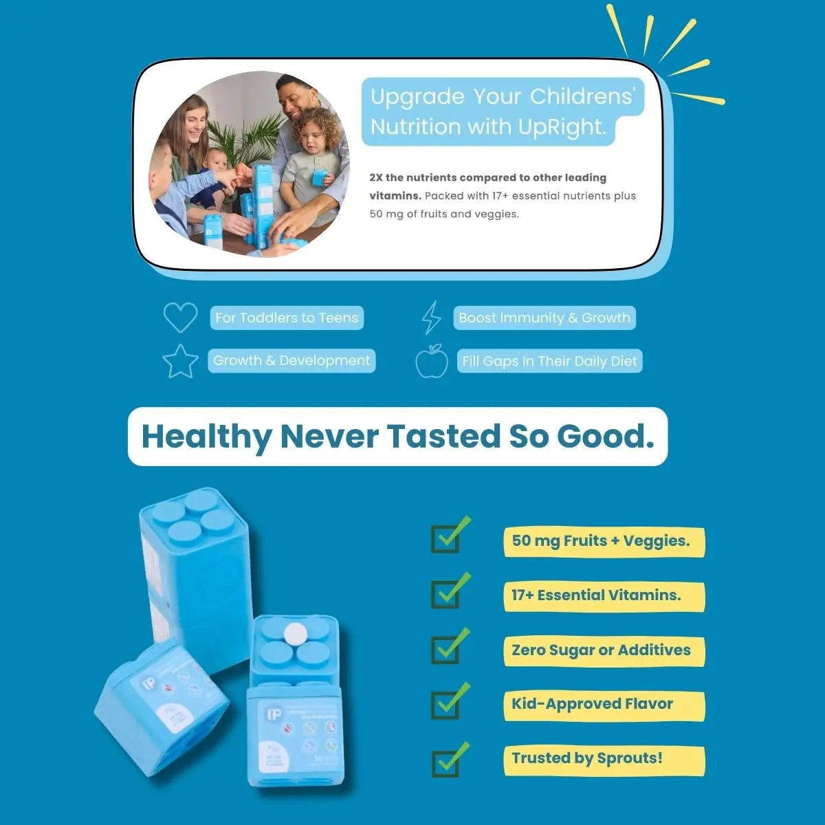 Upright Nutrition Children's Multivitamin | 30 Day Supply | Chewable, Sugar-Free | 17+ Essential Vitamins & Minerals with 50mg of Fruits & Veggies Upright Nutrition uk supplements