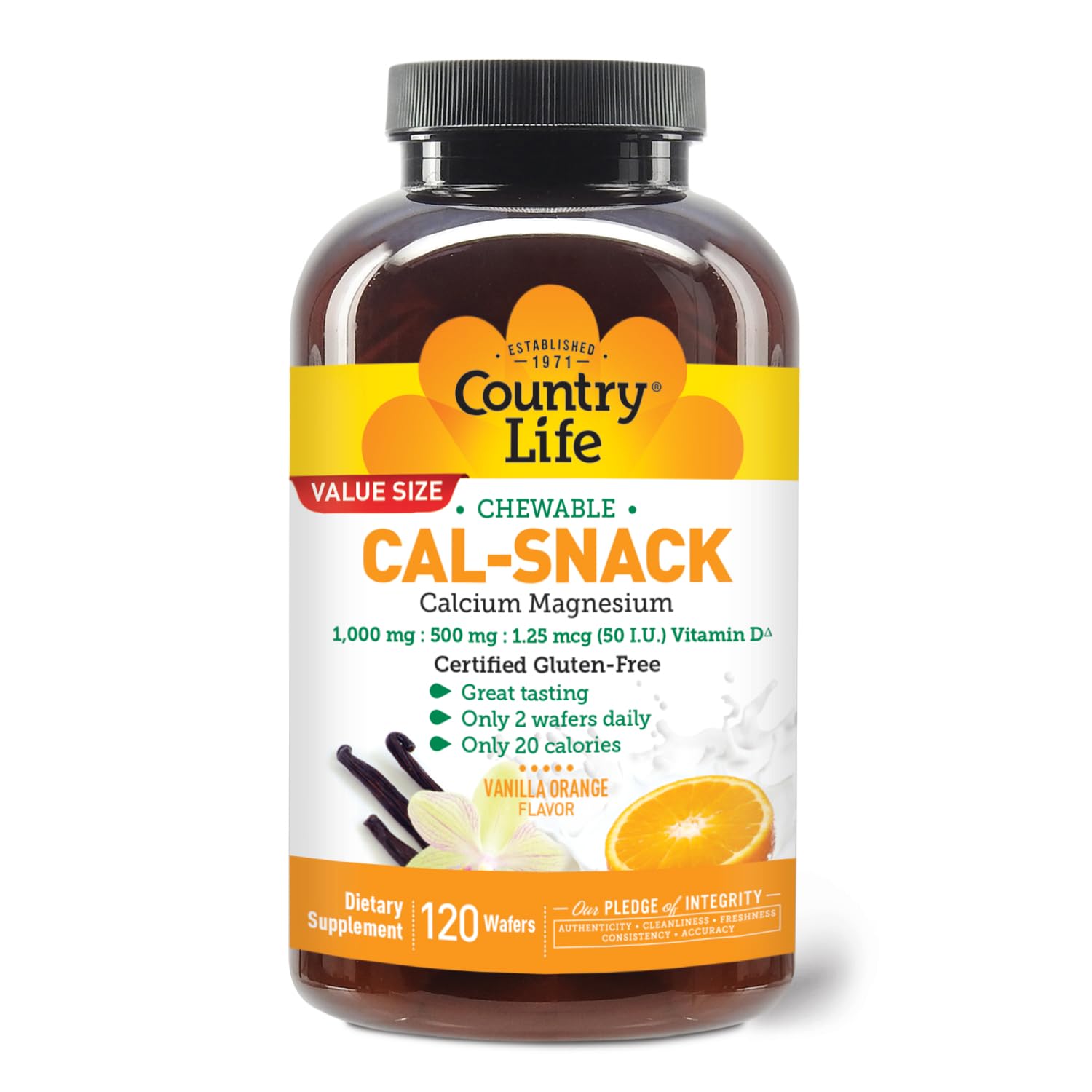 Country Life Cal-Snack - Chewable Calcium Magnesium Supplement wafers with Vitamin D3, Easy to Digest, Vanilla Orange Flavor, Dietary Supplement Country Life uk supplements