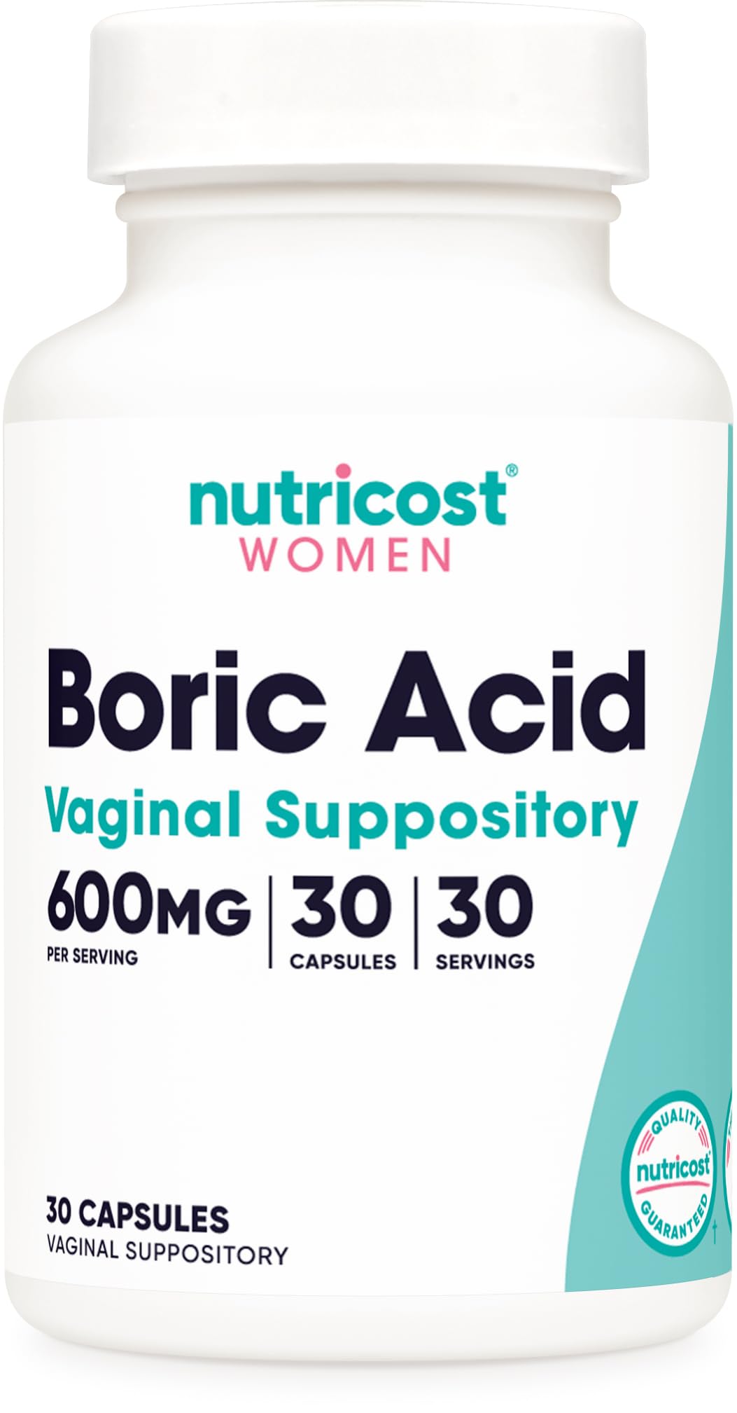 Nutricost Boric Acid 600mg, 30 Capsules - Vaginal Suppository - Non-GMO - for Women Nutricost uk supplements
