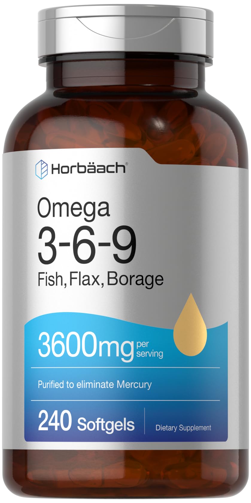 Triple Omega 3-6-9 240 Softgels | from Fish, Flaxseed, Borage Oils | Non-GMO & Gluten Horbäach uk supplements