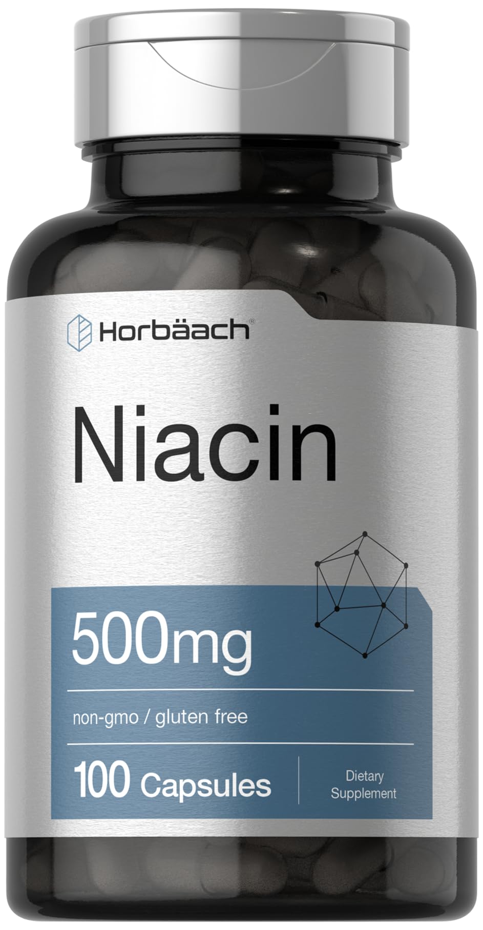 Niacin | Vitamin B3 500mg | 100 Capsules | with Flushing | Non-GMO, and Gluten Free Horbäach uk supplements
