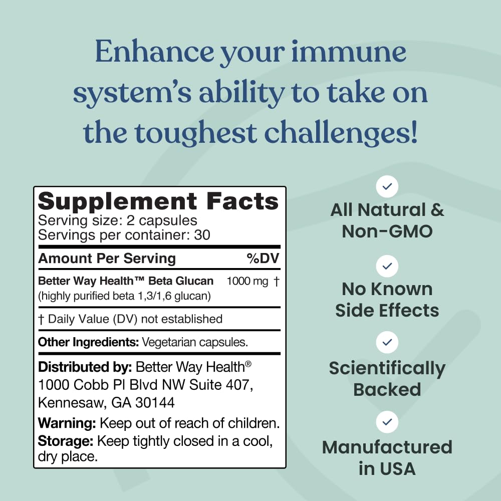 Better Way Health™ - Advanced Immune Readiness - Highly Purified 1,3/1,6 Beta Glucan 500 - Clinically Tested Immune Defense - 500mg/60 Capsules (Pack of 1) Better Way Health uk supplements