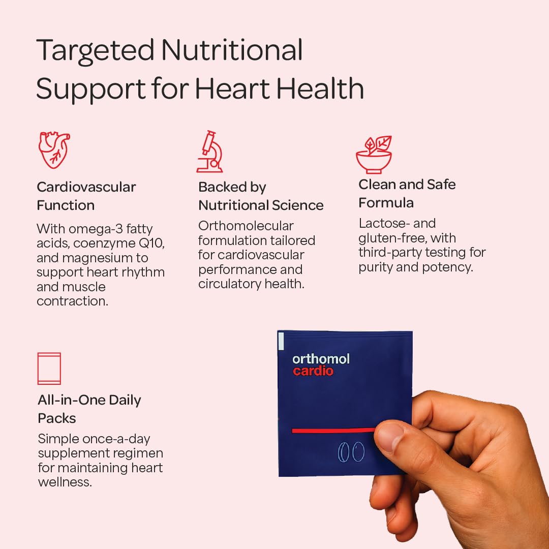 Orthomol Cardio, Heart Health Supplements for Circulation & Vascular Support, Omega-3, Magnesium, Cocoa Polyphenols & B Vitamins, Supports Cardiovascular Health, 30-Day Supply, Powder+Tablets+Capsules Orthomol uk supplements