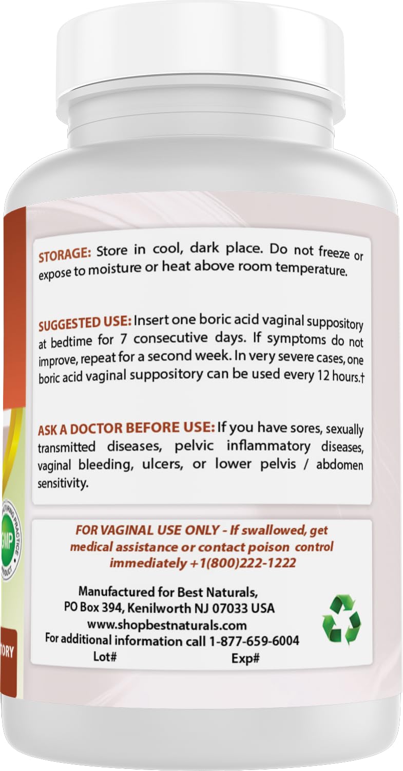 Best Naturals Boric Acid Vaginal Suppositories - Made in USA - USP Medical Grade Fine Powder, Easy Dissolve, Third Party Tested - 60 Count Best Naturals uk supplements