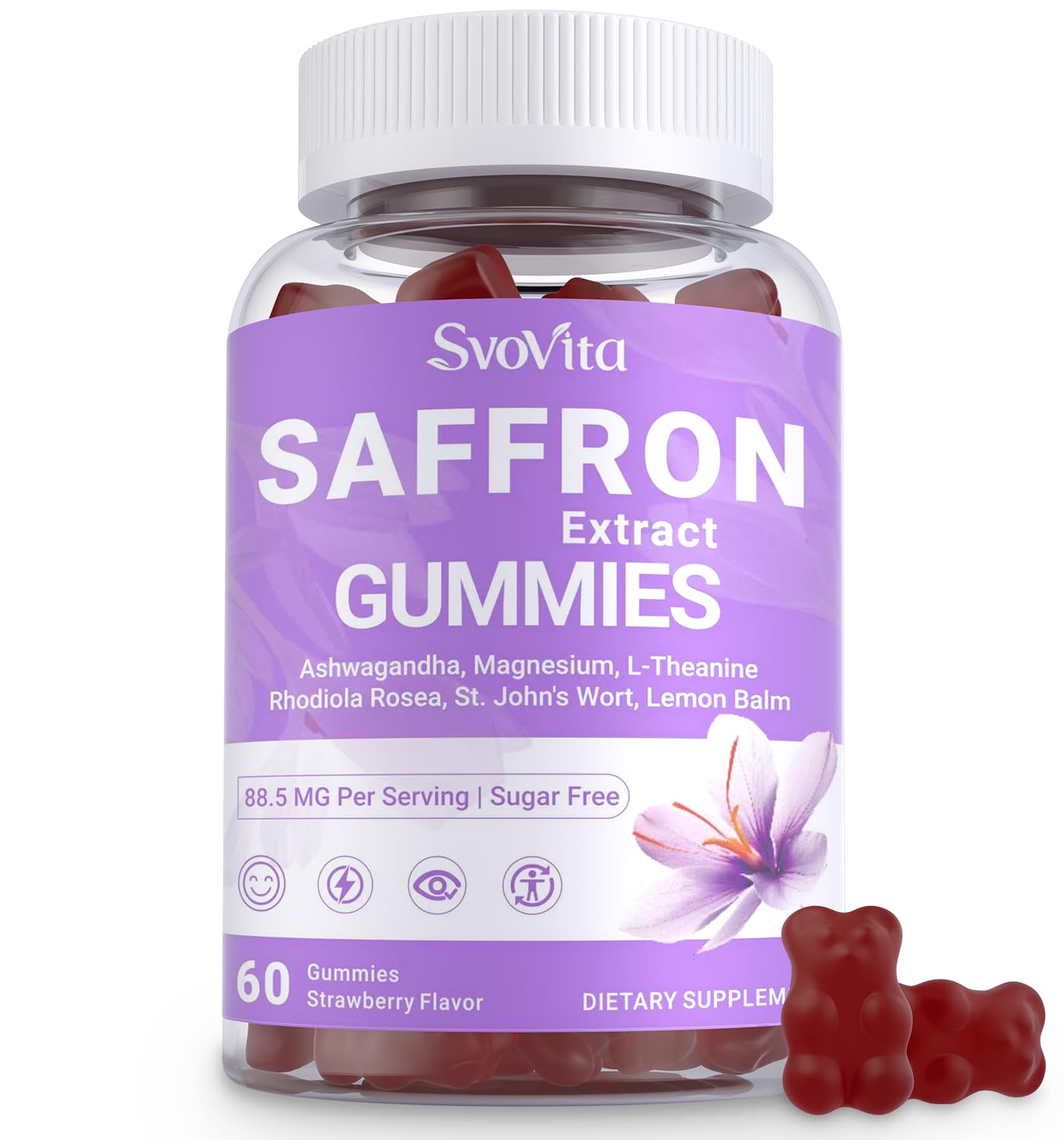 Svovita Saffron Supplements Gummies with Saffron Extract, Sugar Free 60 Count Svovita uk supplements
