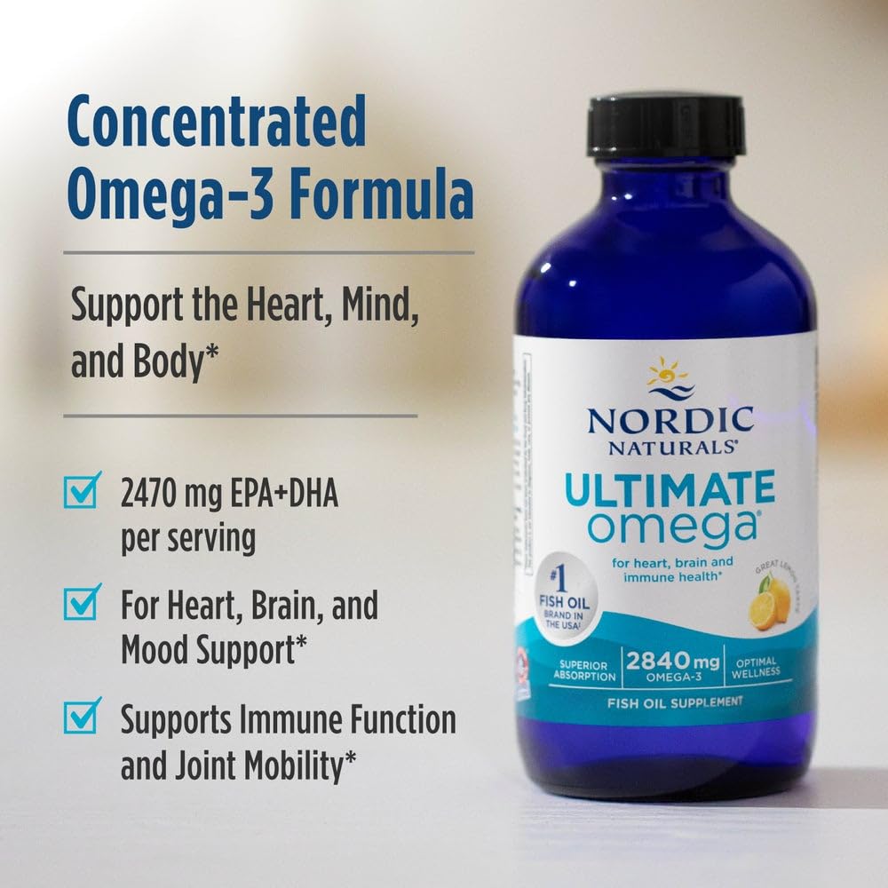 Nordic Naturals Ultimate Omega Liquid, Lemon Flavor - 8 oz - 2840 mg Omega-3 - High-Potency Fish Oil Supplement with EPA & DHA - Promotes Brain & Heart Health - Non-GMO - 48 Servings Nordic Naturals uk supplements