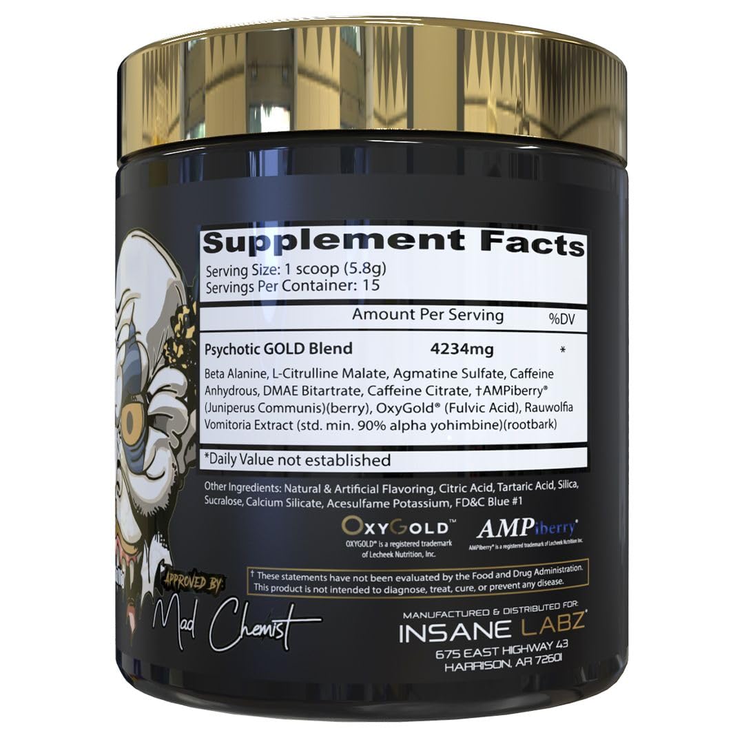 Insane Labz Psychotic Gold, High Stim Pre Workout Powder, Extreme Lasting Energy Insane Labz uk supplements