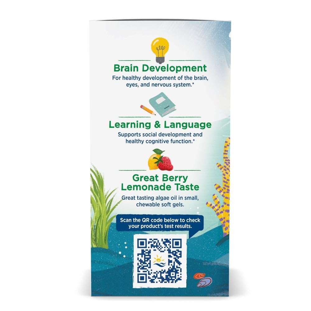 Nordic Naturals Children's DHA Vegetarian - Kids DHA Omega-3 Supplement -Algae Oil - Berry Lemonade Mini Chewables - Plant-Based Formula for Ages 3+ - 120 Soft Gels - 40 Servings Nordic Naturals uk supplements