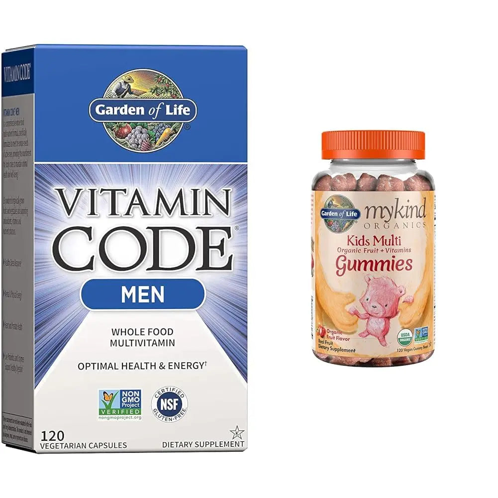 Garden of Life Men's Whole Food Multivitamin 120 Count and Kids Organic Fruit Gummy Vitamins 120 Count Garden of Life uk supplements