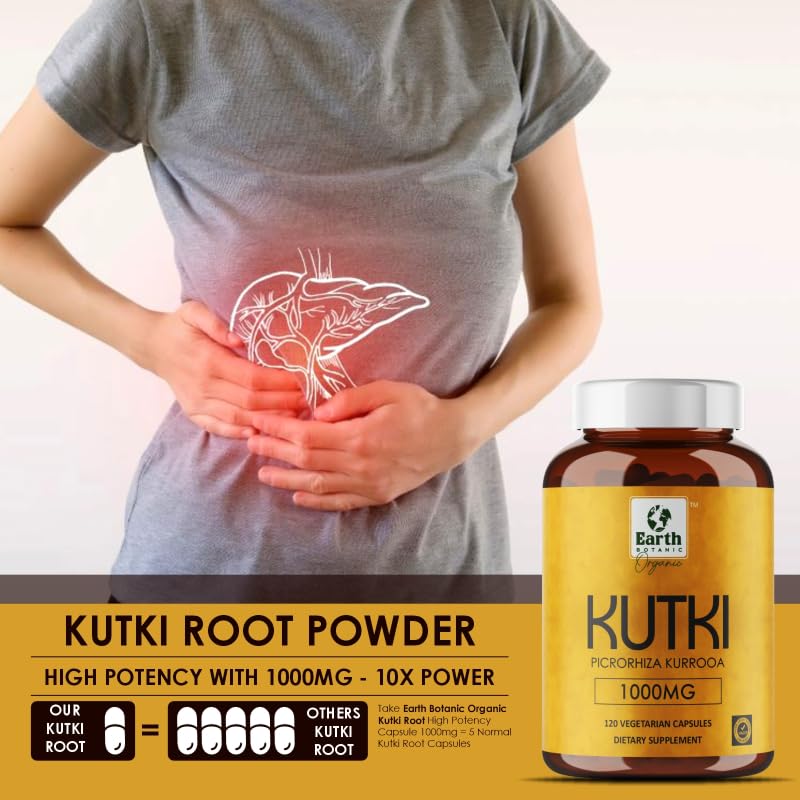 Earth BOTANIC Organic Kutki Root Powder 1000mg 120 Capsules (Picorohiza Kurrooa) Earth BOTANIC Organic uk supplements