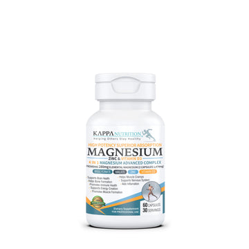 Kappa Nutrition Magnesium 4-in-1, 280mg Elemental Magnesium (Bisglycinate, Malate) + Zinc & Vitamin D3, Brain, Sleep, Energy, Muscle, Immune Support, 60 Vegan Capsules. KAPPA NUTRITION uk supplements