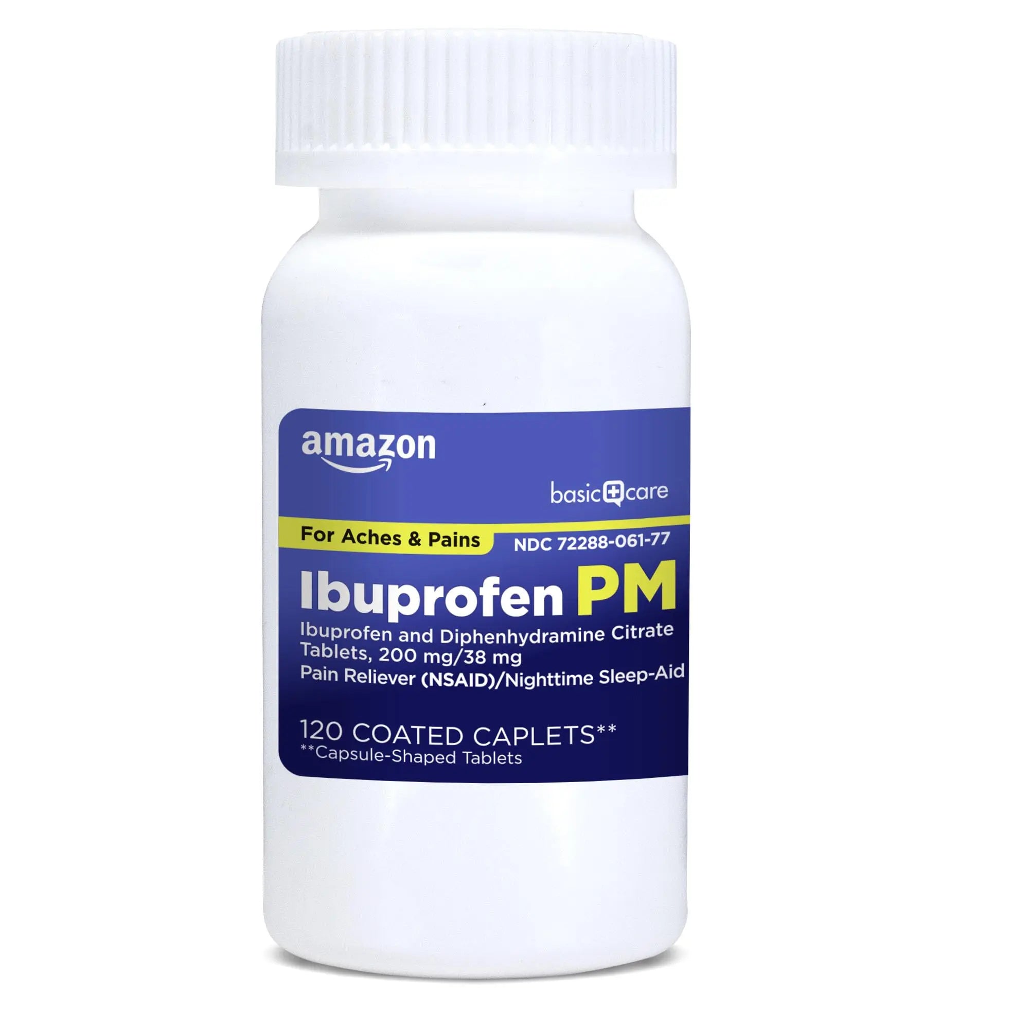 Amazon Basic Care Ibuprofen PM, Ibuprofen 200 mg and Diphenhydramine Citrate 38 mg, Pain Reliever and Nighttime Sleep-Aid, Capsule-Shaped Tablets, 120 Count Amazon Basic Care uk supplements